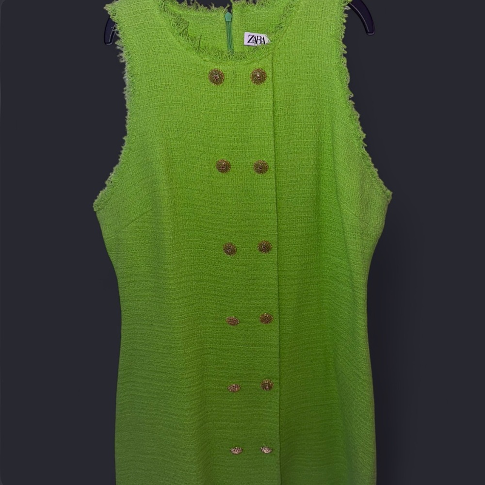 Zara Vibrant Green Textured Dress with Gold Accents